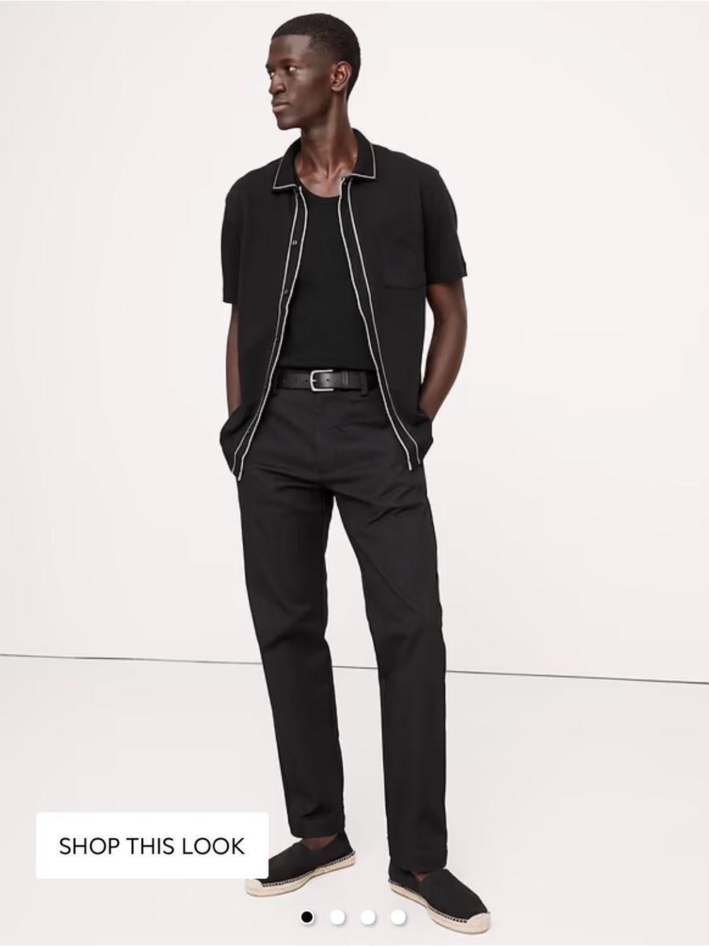 Banana Republic Black Button-Down Short-Sleeve Shirt with White Piping